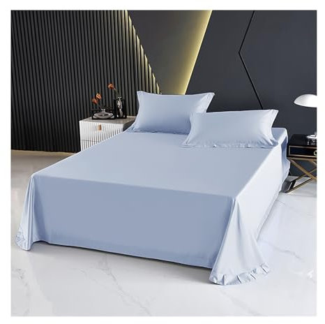 Bettlaken ohne Gummizug Weiches Hotelqualität Betttuch aus 100% Langstapeliger Baumwolle Haustuch ohne Gummi Ultraweiches und Atmungsaktives(Sky Blue,180x230cm+48x74cm x2)