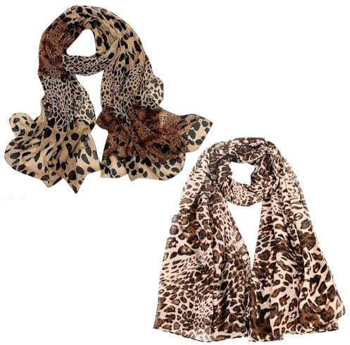 DKDDSSS 2 Stück Damen Schal mit Leopard Muster, Damen Schal, Leoparden Schal, Sommer und Helbst Leo Schals für Frauen