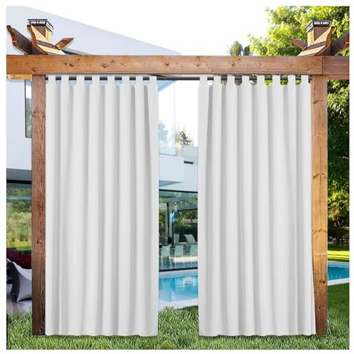 Rideaux d'Extérieur Imperméables Pergola Rideau à Pattes, Occultant Thermique Draperies Décoration de Terrasse Maison Jardin Pergola Interieurs ou Exterieurs, Blanc, 213L × 200H cm (1 Panneaux)