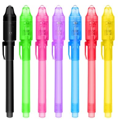 Celuicion Lot de 7 Crayons à Encre Invisible avec Lumière UV Stylo Magique Encre Invisible - Petit Cadeau Anniversaire pour Enfant Fille Garcon