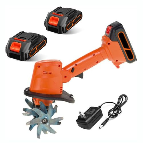 MObyat Electric Cordless Tiller Cultivator, Small Garden Rotavator with Rechargeable Lithium Battery, 10cm Tilling Width, 10cm Working Depth, 1~2 Hours Charging Time, For Farm, Yard, Lawn