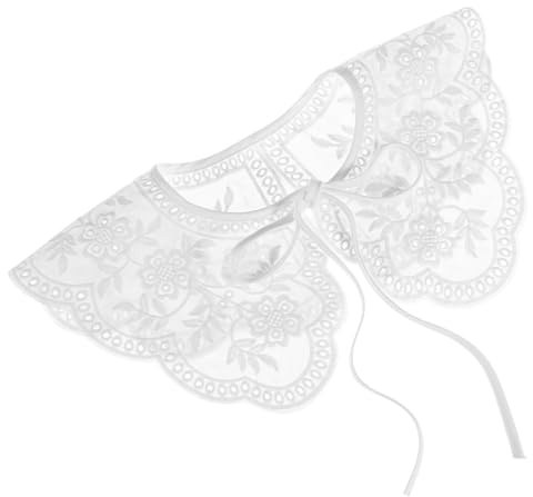 KOMBIUDA Cuello Falso para Mujer de Algodón Blanco Desmontable | Cuello Camisa, Cuello de Encaje Bordado, Accesorios de Vestuario para Mujer, Uso Escolar y Fiesta