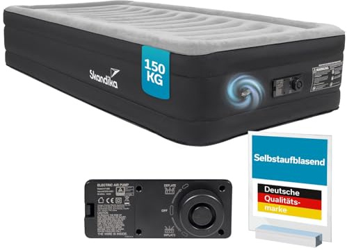 Skandika Matelas Gonflable Sveja Flex/Plus/Premium | Matelas pneumatique, pour 1-2 Personnes, avec Pompe, Max 150-300 kg, Sac de Transport | Lit d'appoint, Tente, Camping (1 Personne | Standard)