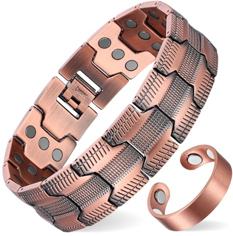 MagEnergy Copper Bracelet for Men, 3X Strength Magnetic Bracelet with 99.99% Pure Copper Ring & 3500 Gauss Magnets, Adjustable Length with Removal Tool