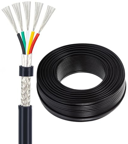Flexibel Skärmad Kabel 16 AWG Rent Koppar 2–8 Ledare 32–100FT UL2464 EMI/RFI-skärmning, För Bil, 3D-skrivare, CNC VFD-spindel, Ljud, Högtalare(32ft,7-Cores)