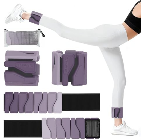Abahub Viktmanschetter handfot handled, vikter för ben och armar, handled, ankelvikter, set om 2 (0,45 kg) justerbar för motionsträning, löpning, yoga och pilates – lila (totalt 0,9 kg)