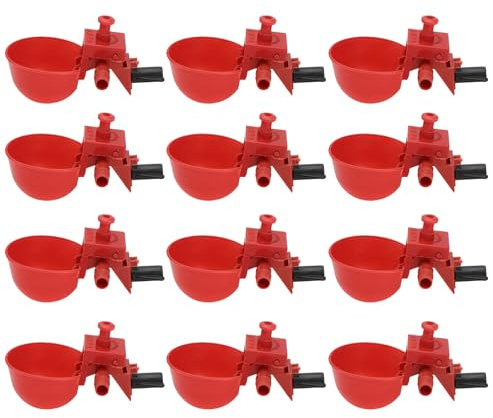 Veemoon Lot de 12 Abreuvoirs Automatiques pour Volailles en Abs, Réglables 9,5 Mm, Buveurs Rouges pour Pigeons, Poulets et Oiseaux, Système Pratique D’abreuvement Adapté Couleur Aléatoire