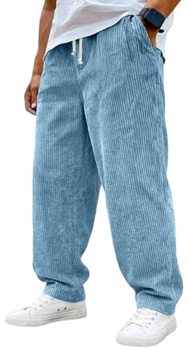 Onsoyours Pantalon Velours Homme Baggy Taille Elastique Pantalons Cargo avec Poches Sportswear Chino Pantalons