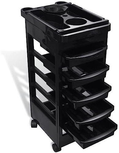 Kaloriko Frisörvagn plast med hjul, 49 x 32 x 82,5 cm, 5 lådor, hårtorkshållare, lätt att rengöra, för frisörsalonger och kosmetisk vård, perfekt för hårstyling