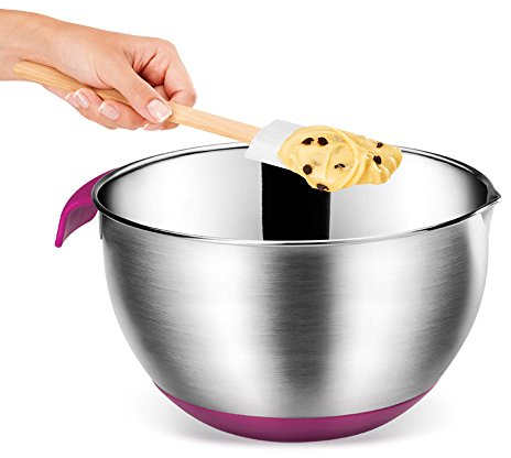 Metaltex - Bol mezclador y base antideslizante, acero inoxidable, 4,6 l, color gris y morado