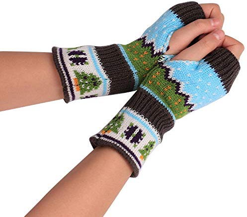 Amorar Damen Mädche Winterhandschuhe Gestrickte Fingerlose Armstulpen Gestrickte Handstulpen Armwärmer Stulpen Fäustlinge Weihnachtsbaum-Handschuhe Halbfingerhandschuhe lang Handwärmer