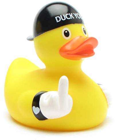 Duckshop Canard de Bain à couiner | Motif Doigt d'honneur I L : 8,5 cm I Porte| clés Canard de Bain Inclus