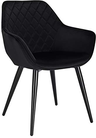WOLTU Esszimmerstühle 1er Set, für Esszimmer, Küche, Wohnzimmer, Küchenstühle gepolstert mit Rückenlehne Armlehen, Metallbeinen, Samt, Schwarz