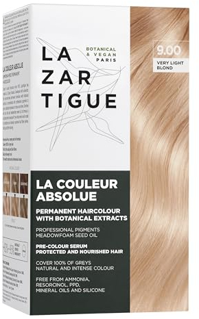 LAZARTIGUE LA COULEUR ABSOLUE - 9.00 Very Light Blond Permanent Haircolour, Ammonia-Free Vegan Formula with Botanical Extracts, 100% Grey Coverage, Hair Dye Kit for Home Use in 1 box