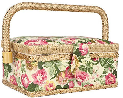 Cestino da cucito Scatola da cucito per uso domestico Scatola da cucito in stoffa Tessuto per ago per filo Organizzazione domestica(Garden rose)