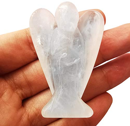 Lovionus89 Natural Cuarzo Blanco Guardián Ángel Estatua, Tallado a Mano Piedra Curación Cristal Bolsa Figuras Decoración, 5CM