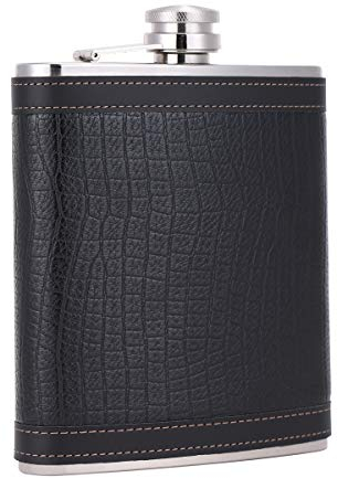 TOX TANEAXON 18 oz Black Leather Lattice Whiskey Liquor Hip Flask