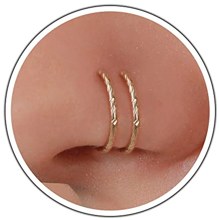 LAOPAZ Gold Double Hoop Nose Ring - 14k Gold Filled Double Nose Hoop For Single Piercing - Handmade Thin 20 Gauge 7mm Spiral Piercing Jewelry For Women