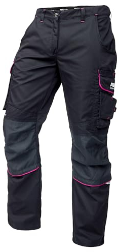 PUMA Workwear Precision X Pantalon de Travail pour Femmes, Nombreuses Poches & Genoux renforcés - Idéal pour Les Artisans, Les ouvriers de Production et de Construction - Noir/Rose - Taille 48