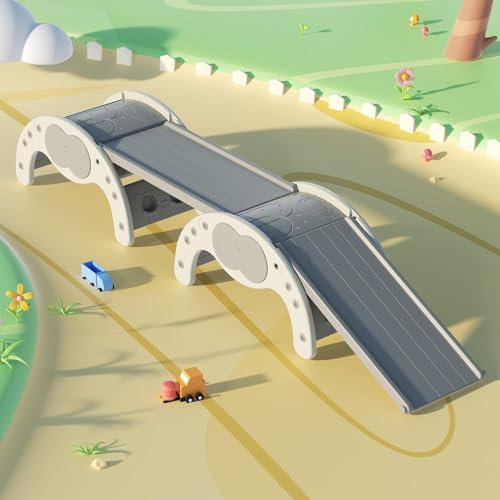 5 in 1 Kids Climbing Frame Set with Ramp Slider and Rocker, Montessori Toys Outdoor Climbing Frame, as Indoor Gym and Apparatus Playground Arch for Toddlers Children (Grey)