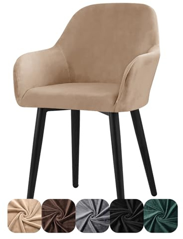 Alishomtll Juego de 1 funda universal para silla de terciopelo elástico, con reposabrazos, extraíble, lavable, para cocina, comedor, banquete, boda, fiesta (camello, 1 unidad)
