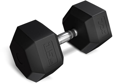 TREX SPORT Hexagon Hanteln | gummierte Kurzhanteln 2,5kg-20kg mit verchromtem Griff | Hanteln Dumbbells (1x15 kg)