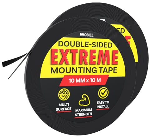 MMOBIEL 10mm Doppelseitiges, Stark Klebend Klebeband [2 Pack] für Montage im Innenbereich, Dekoration, Haus, Büro, Teppichbefestigung, LED-Streifenleuchten usw. - 10m lange Rolle