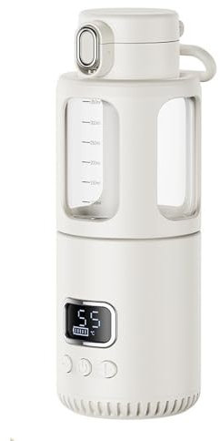 HIULLEN Flaschenwärmer Baby Unterwegs, Tragbarer Baby Flaschenwärmer To Go, Babykostwärmer, Babyflaschenwärmer 37 bis 55 Grad einstellbar Schnelle Erwärmung Warmhaltefunktion USB-Aufladbar