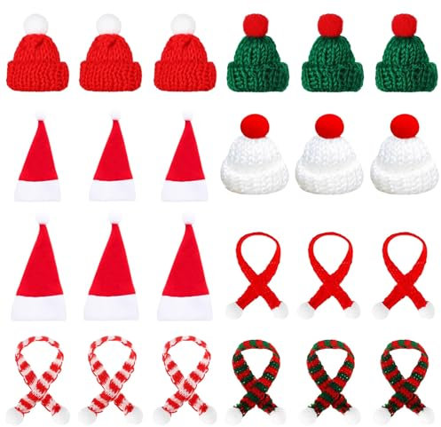 Tcnzdy 24 Stück Mini Weihnachtsmütze Und Schal, Mützen Für Sorgenwürmchen, Kleine Weihnachtsmützen Für Tischdekoration, Schneemann, Dekoration