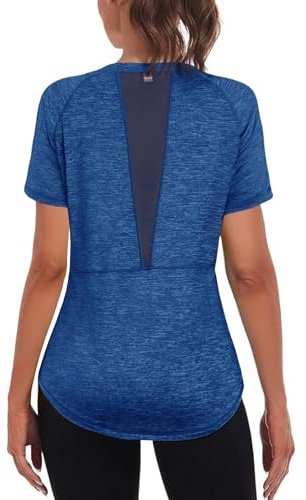 Gyabnw Gym Tops for Women UPF 50+ Sun Protection Short Sleeve Quick Dry Yoga Running Fitness Sports T Shirts Cobalt Blue