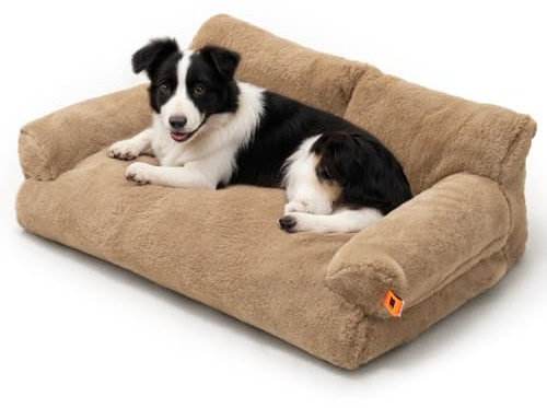 MEWOOFUN Dat Bed Canapé pour chat moelleux et doux, lit de canapé pour chat pour chiens/chats de taille moyenne et petite - Joli lit à motifs avec fond antidérapant (Kaki, L)