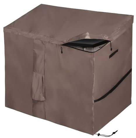 Housse Imperméable pour Abri de Jardin, Bâche de Coffre de Rangement Extérieur avec Dessus à Ouverture Facile, Pour la Série Store It Out, 420D Oxford Brun (135*75*114cm)