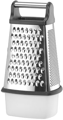 HENDI Grattugia da cucina manuale, con contenitore di raccolta, multifunzione, 3 lati di grattugia e 1 per affettare, taglia verdure, per formaggio, mandolina, 158x130x(H)310mm, acciaio inox