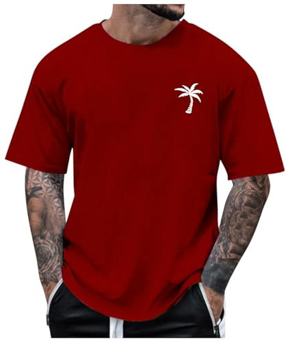 Men's Casual Shirt, T-Shirt, Men's Summer Crew Neck Short Sleeve T-Shirt, Coconut Tree Print, Oversized Loose Basic Top, Fashion, Loose Sports Shirts, Lightweight Comfort Short Sleeve Shirt