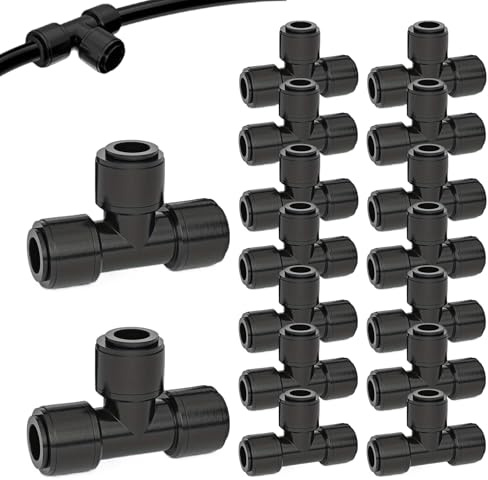 Nlrlo Drip Irrigation T Fittings 6mm 16pcs Double Barb T Connector, Double Sealed Hose Assembly with for Gardening, Lawn, Greenhouse and Orchard Watering