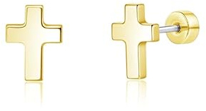 Limerencia Titanium Stud Earrings - Hypoallergenic Earrings for Women Men Sensitive Ears - Minimalist Jewelry Flatback Cross Bolt Cartilage Earrings,Gold Tone