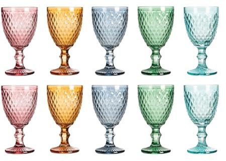 Solycarpa Juego de 10 Copas de Cristal de Colores para Vino, Cava y Agua