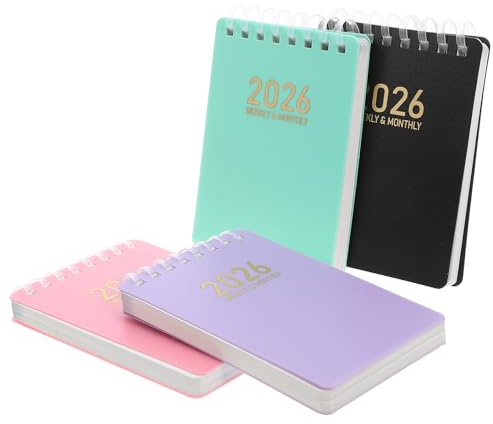 SUPVOX Agenda de Bolsillo Mini 2026 Espiral 4 Unidades Rosa Negro Verde Morado Tamaño A7 Calendario Mensual y Semanal para Oficina Escuela y Uso Diario