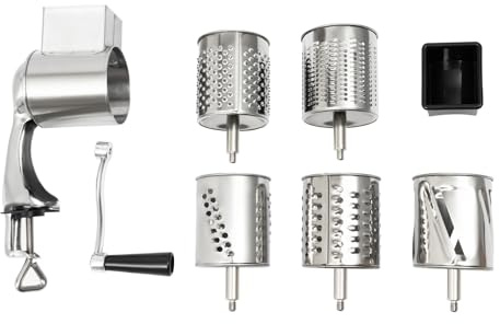 Macinasci manuale con 5 foglie di tamburo rimovibili, macina mandorle, grattugia noci, mais, spezie, formaggio, cetrioli, carote