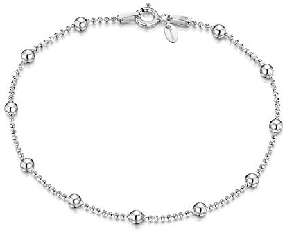 Amberta 925 Sterlingsilber Armkette - Diamantierte Kugelkette mit größeren Kugel Armband - 1.1 mm Breite - Verschiedene Längen: 18 19 20 cm (18cm)