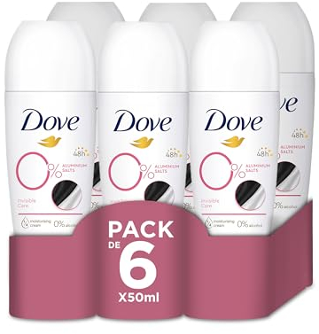 Dove 0% Déodorant Roll On 48h Original Sans Aluminium Ni Alcool pour Femme avec 1/4 Crème Hydratante 6X50ml