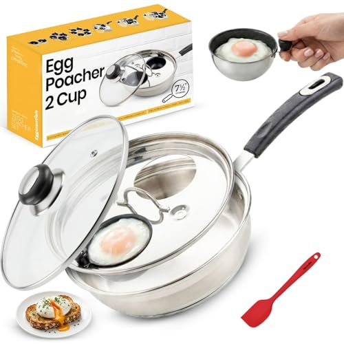 Eggssentials Egg Poacher Pan - Nonstick Coating, Stainless Steel, PFOA Free Poached Egg Maker with Spatula