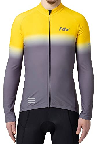 FDX Men’s Cycling Jersey, Super Roubaix Thermal Cycling Jacket, Windproof Winter Cycle Top, Full Zipper, Water Resistant and Breathable Long Sleeve High Viz Shirt,Running,Bike Clothing (Yellow -3XL)