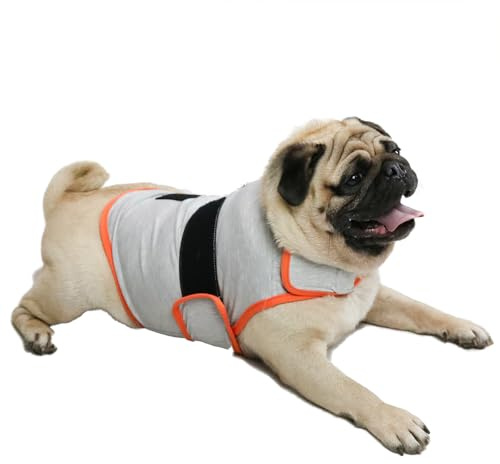 cattamao Abrigo cómodo para aliviar la ansiedad para perros, chaleco calmante para la ansiedad para perros, viajes, fuegos artificiales, visitas de veterinarios, separación gris claro+naranja M