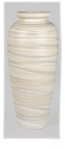 unbekannt Dekorative schwere Bodenvase 60cm Creme-Relief aus Keramik gefertigt