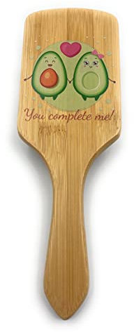 ShopINess Divertente Spazzola per Capelli Rettangolare in Bambù con Disegni e Pattern Colorati (You complete me)