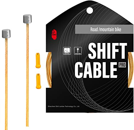 CNCLOL Pro Slick Polished 1.2mm 3500mm Bike Shifter Cable for Shimano SRAM, Front Rear Inner Derailleur Cable, Stainless Gear Shift Cable, 1 Pack, Gold