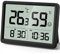 DOOMAY Digitales Hygrometer Innenraumthermometer: Kleines Temperatur und Luftfeuchtigkeitsmessgerät mit präzisem Sensor, Kalibrierung, Uhrzeit und Datum für Garage Gewächshaus Babyzimmer (schwarz)