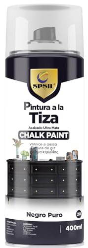SPSIL Pintura a la Tiza en Spray color Negro Puro 400ml - Transformar Muebles y Proyectos de Carpintería - Interiores y Exteriores - Secado Rápido