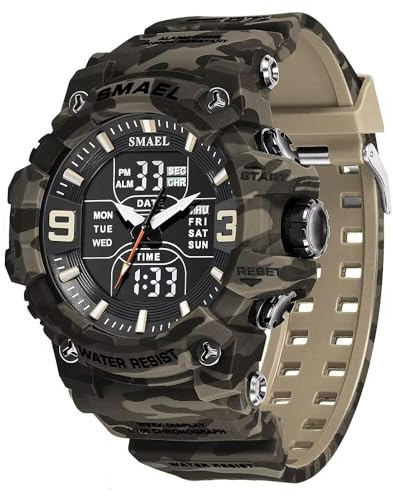 SMAEL Montre militaire pour homme pour sport en plein air montre numérique étanche LED date réveil montres-bracelets pour homme, Large Face, Casual